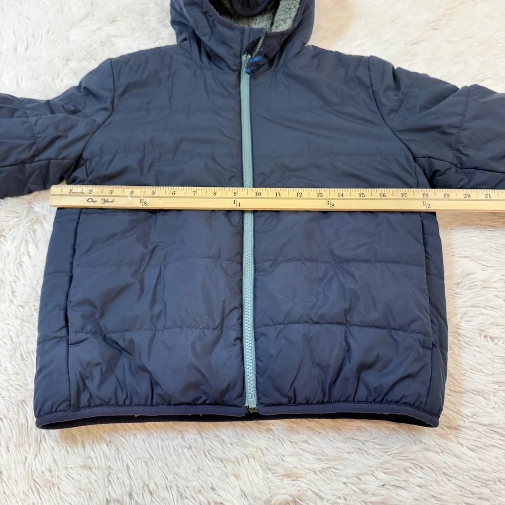 Crewcuts boy's long sleeve reversible Hooded Puffer sherpa Jacket in navy‎ blue
